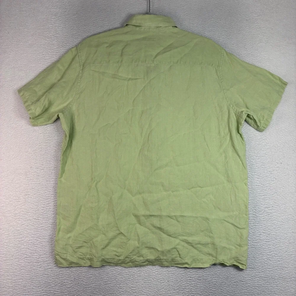 Banana Republic Linen Button Shirt Men M Green Short Sleeve Chambray Summer